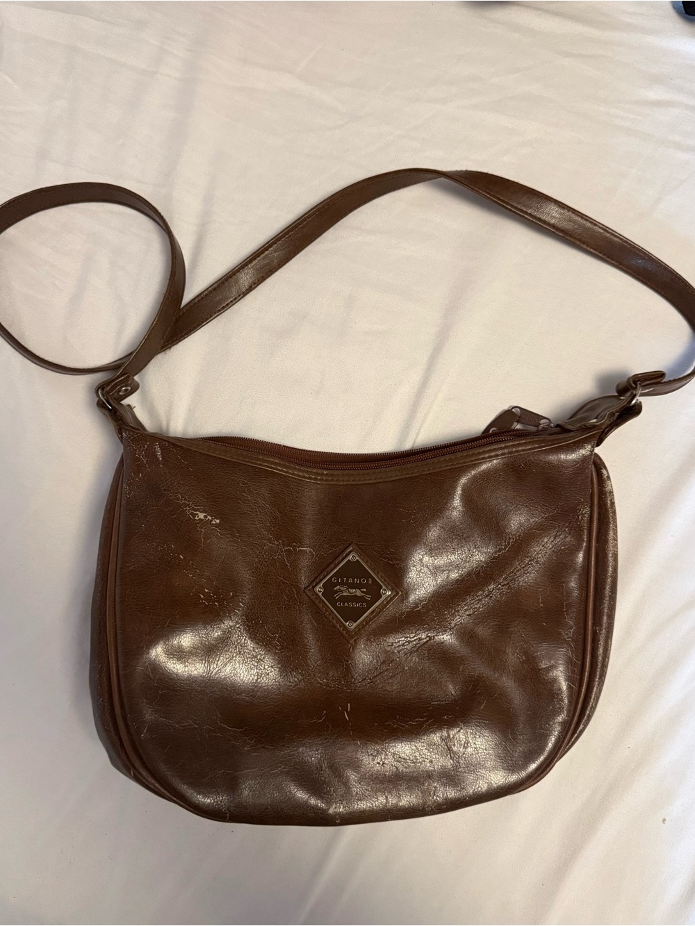 Gitano Brown Leather Shoulder Bag with Adjustable Strap
